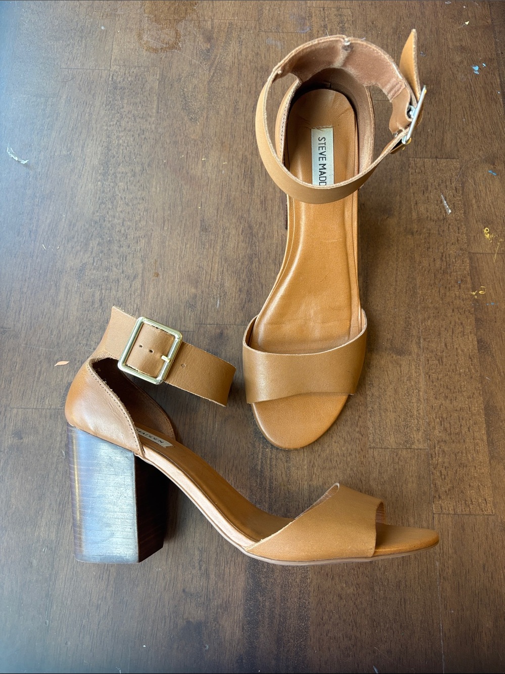 Steve Madden Tan Block Heel Ankle-Strap Sandals
